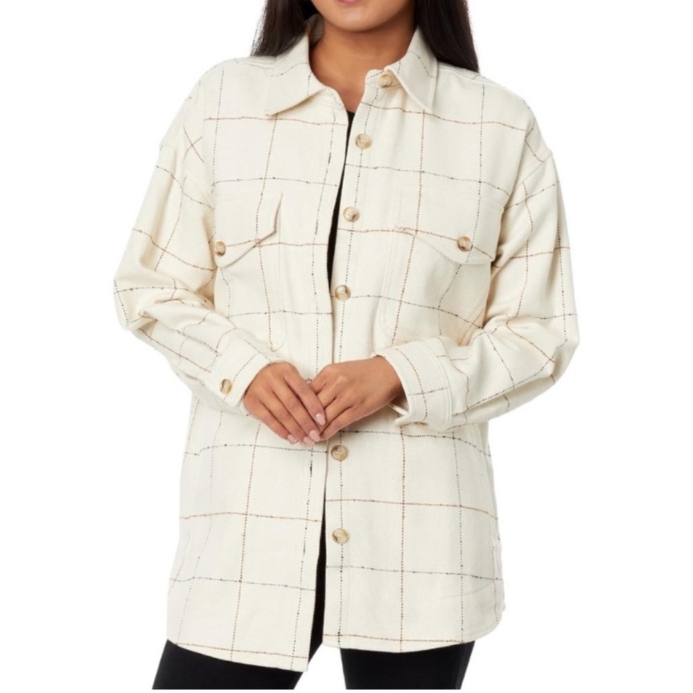 Cream Plaid Button-Up shirt Jacket